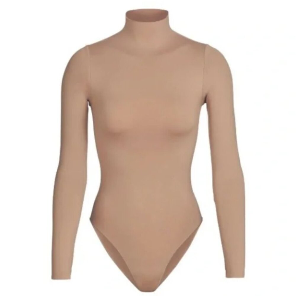 NEW SKIMS Long Sleeve Mock Neck Bodysuit Tan Clay Essential Fits Everybody - Picture 1 of 9